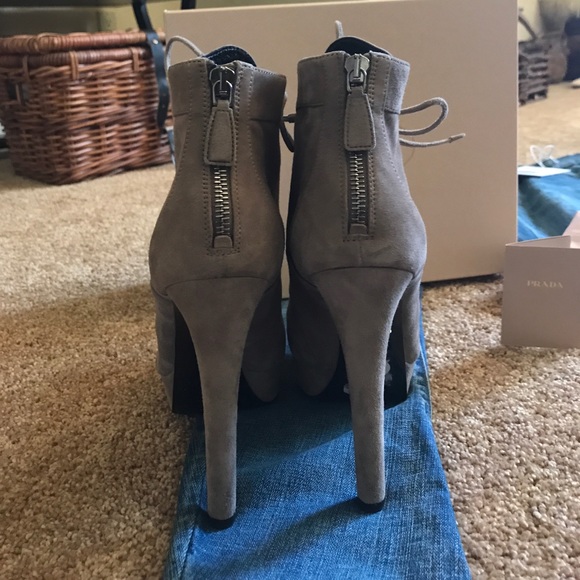 Auth PRADA Suede Platform Booties Boots Shoes 38.5 - Picture 3 of 7